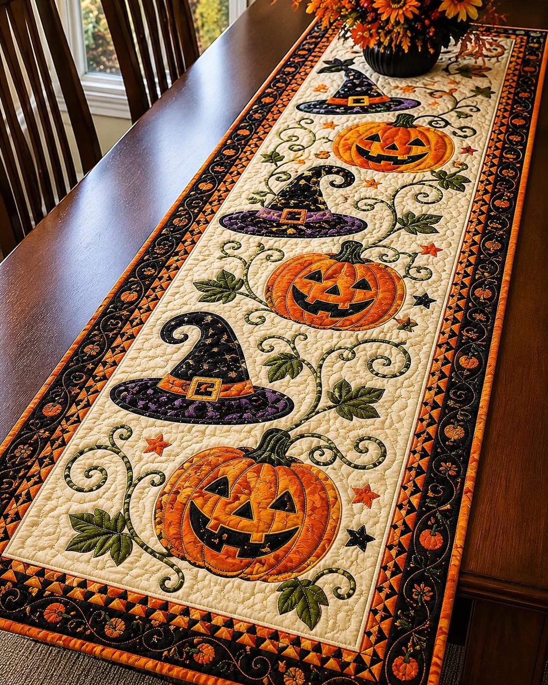 🎃 Runner da tavola trapuntato per Halloween – Una decorazione autunnale accogliente in pochi second