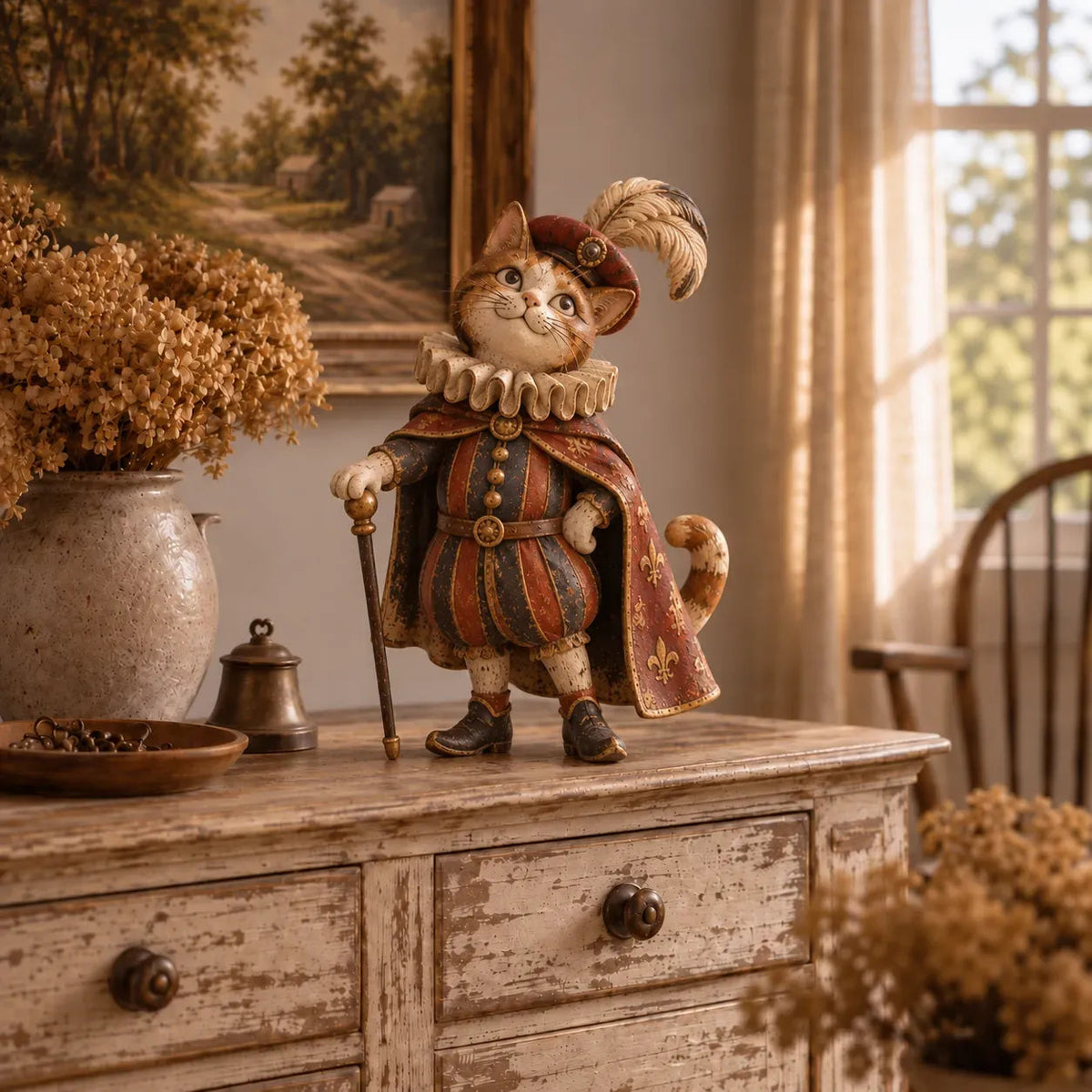 👑 Figurine della Corte dei Gatti Medievale | 5 personaggi reali di ispirazione vintage per mensole, mensole del camino e collezionisti di gatti 🐈