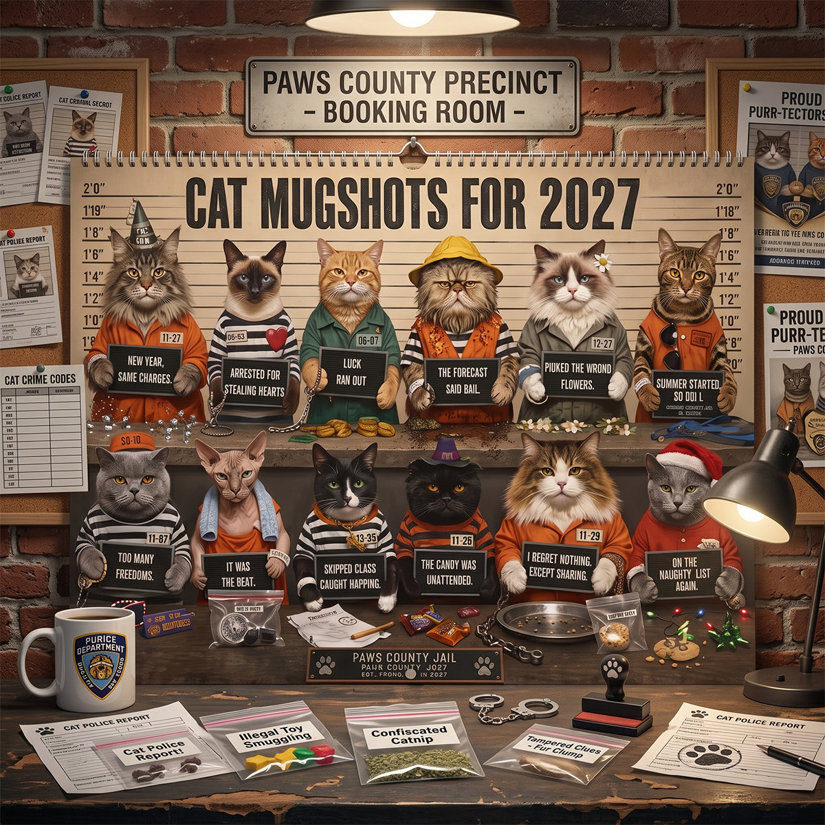 😂 Calendario 2027 con le foto segnaletiche dei gatti più divertent