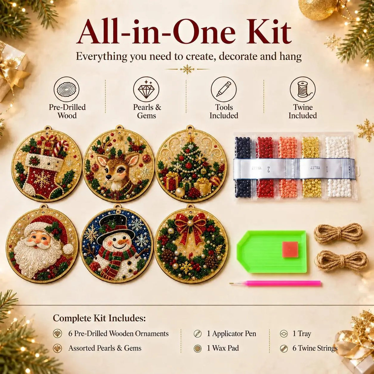 Kit fai da te per decorazioni natalizie con tecnica “diamond painting” – Decorazioni artigianali da appendere all'albero di Natal