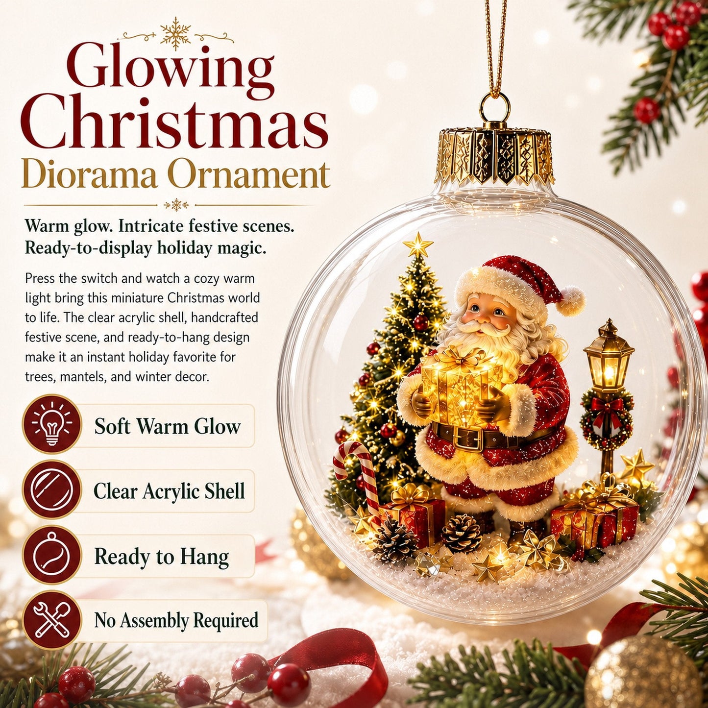 🎄Pallina di Natale luminosa con diorama natalizio – Un piccolo mondo invernale tra le tue mani