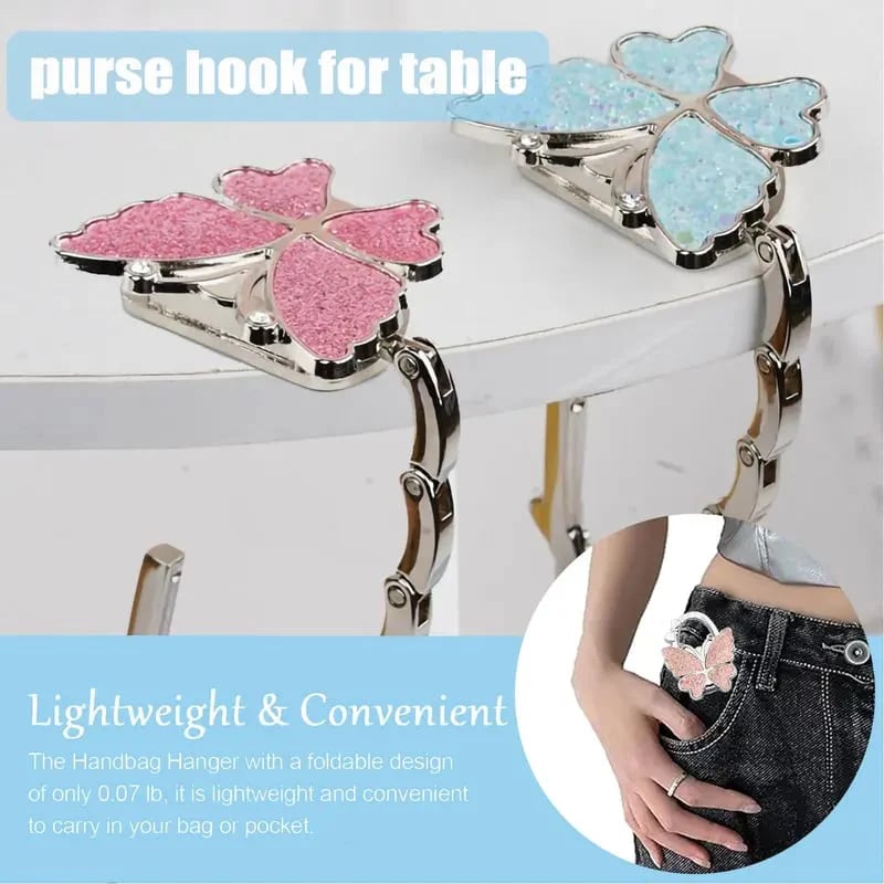 Gancio pieghevole a forma di farfalla per borse – Elegante gancio portatile antiscivolo per bors