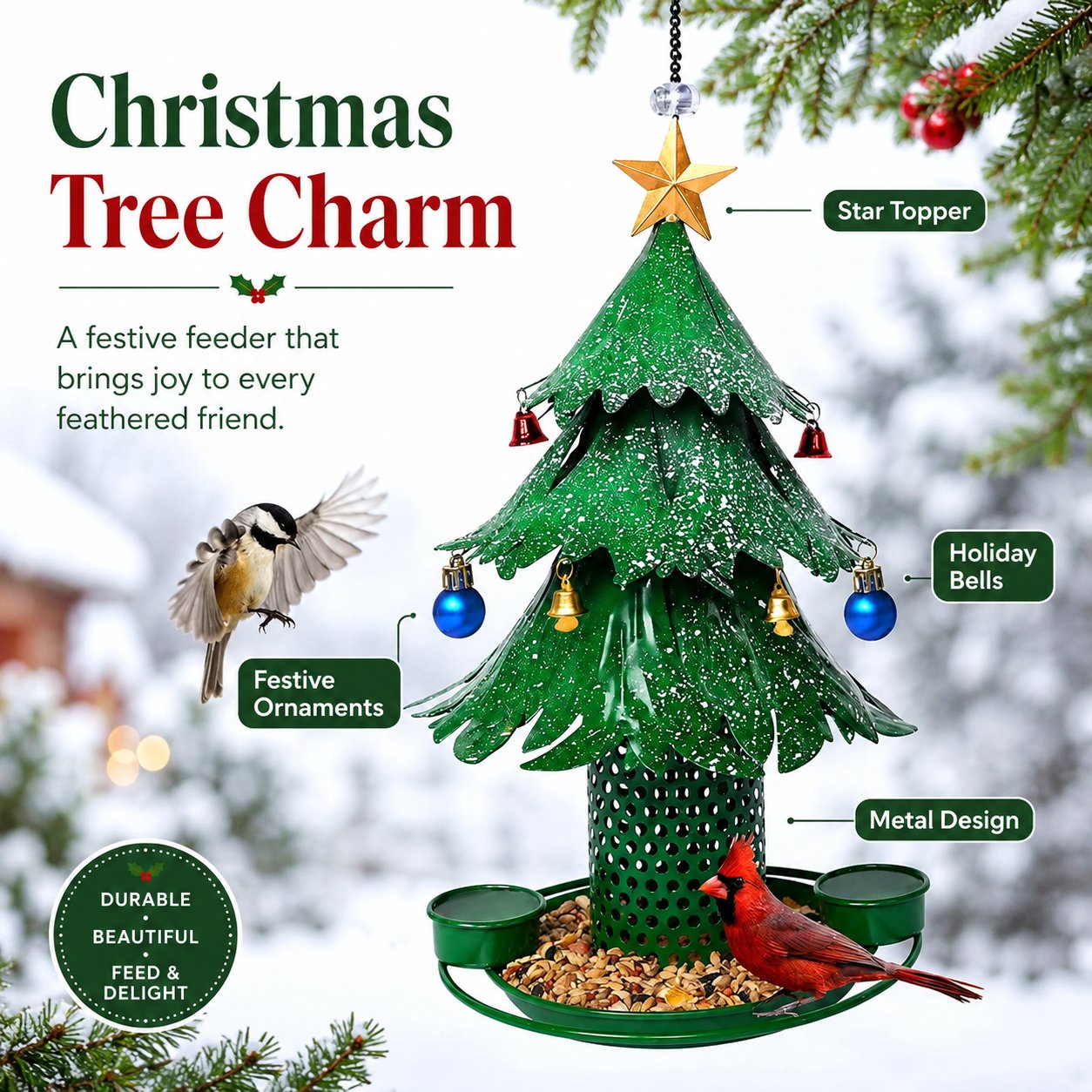 Mangiatoia per uccelli a forma di albero di Natale 🎄 Decorazioni festive per il giardino durante le feste