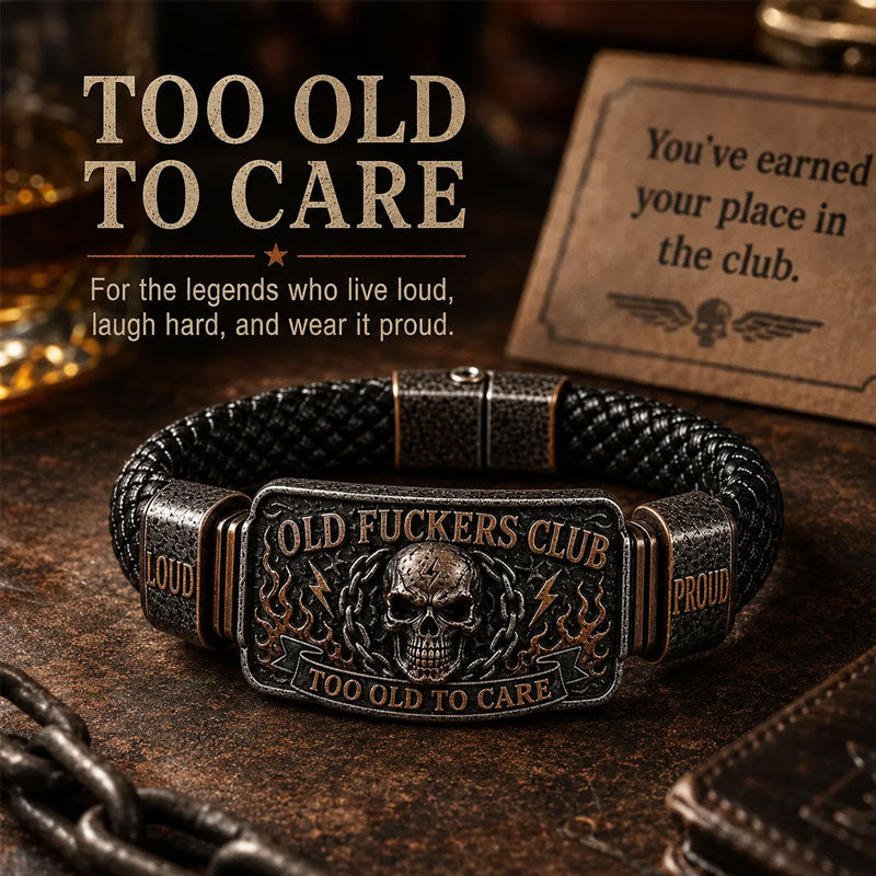 Braccialetto in pelle intrecciata “Old Fuckers Club” - Troppo vecchio per preoccuparmen