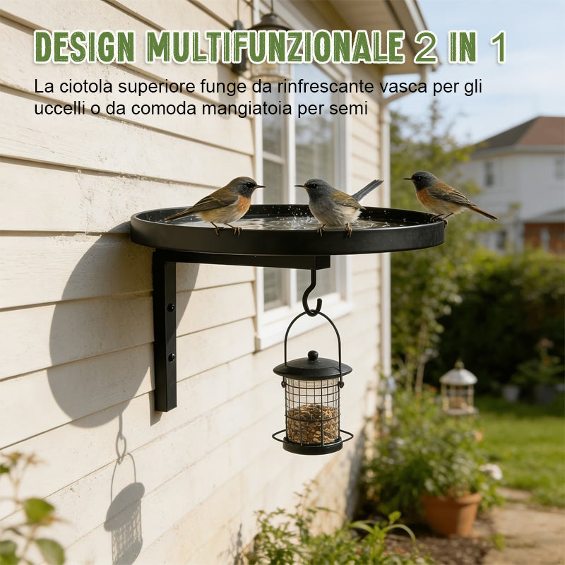 Vasca da Bagno & Mangiatoia per Uccelli da Parete con Gancio, Decorazione Giardino Esterno, Facile Installazione