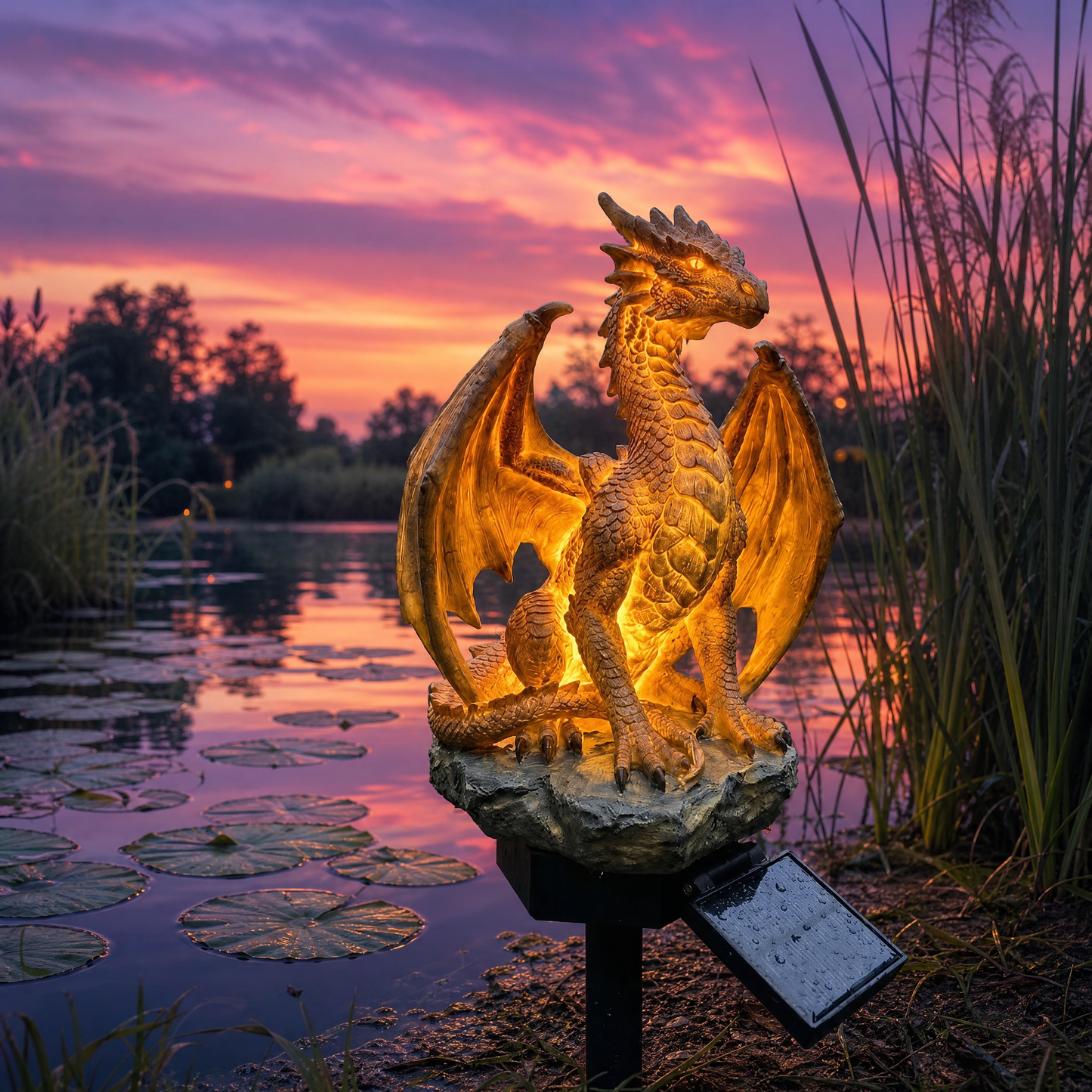 Lampada da giardino a energia solare Dragon Legacy, edizione Golden Embe