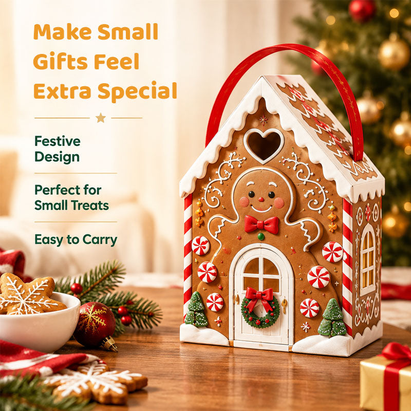 Confezione regalo “Christmas Cottage” con manico – Scatola regalo 3D a tema natalizio per caramelle e biscott