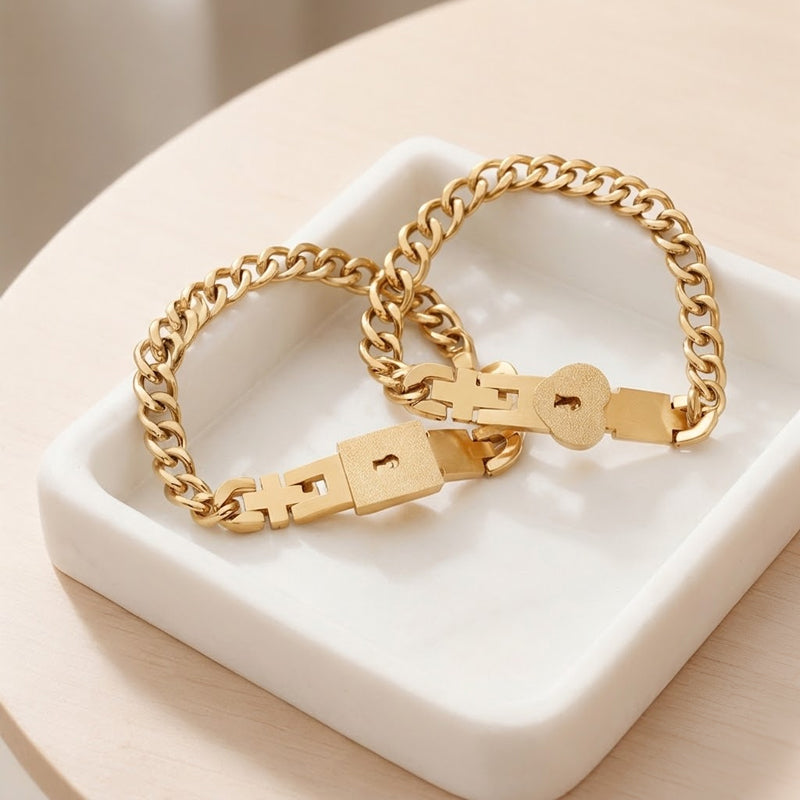 Bracciale di coppia con lucchetto a forma di cuore