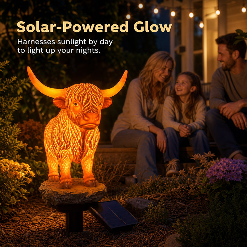 💡🐮 Lampada a energia solare a forma di mucca delle Highlands