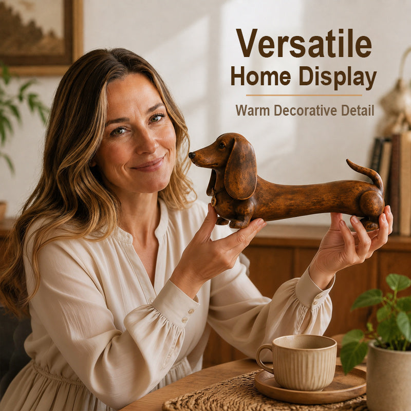 Statuetta decorativa in legno a forma di bassotto