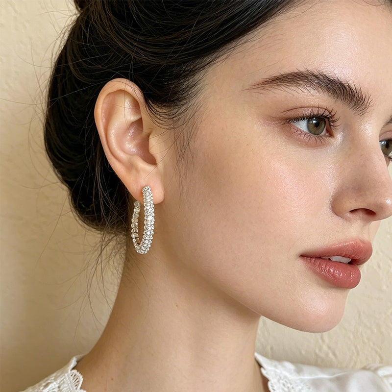 Orecchini a Cerchio Grandi Audaci con Perno d'Argento per Donna, Lusso Leggero, Effetto Sottile per Viso Rotondo, Design Irregolare