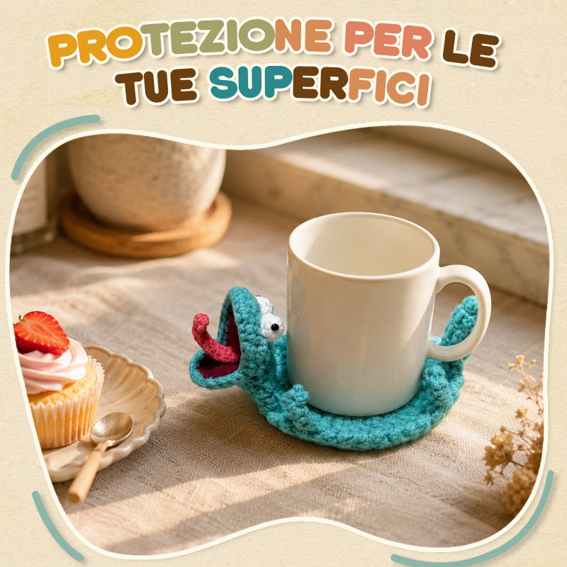 Sottobicchiere a forma di lucertola che urla fatto a mano all'uncinetto, un regalo di compleanno o di laurea creativo e divertente