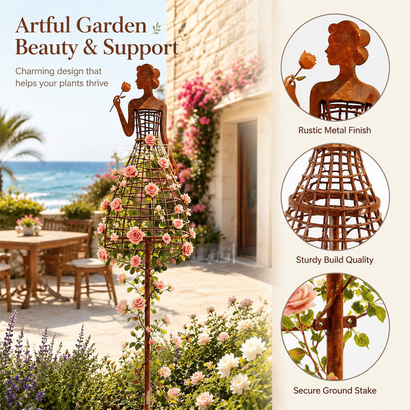 Traliccio rampicante per piante a forma di abito da donna in stile Rust 🌹 Decorazione da giardino per estern