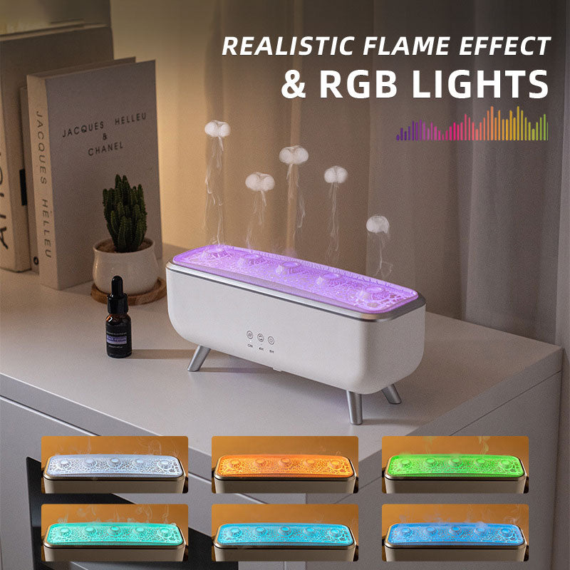 Diffusore di Aromi a Fiamma e Medusa Dinamica con Rilevamento Audio, Luce RGB e Telecomando