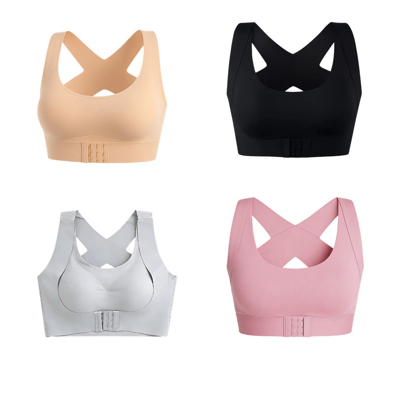 Reggiseno posturale senza ferretto con chiusura frontale e spalline incrociate sulla schien