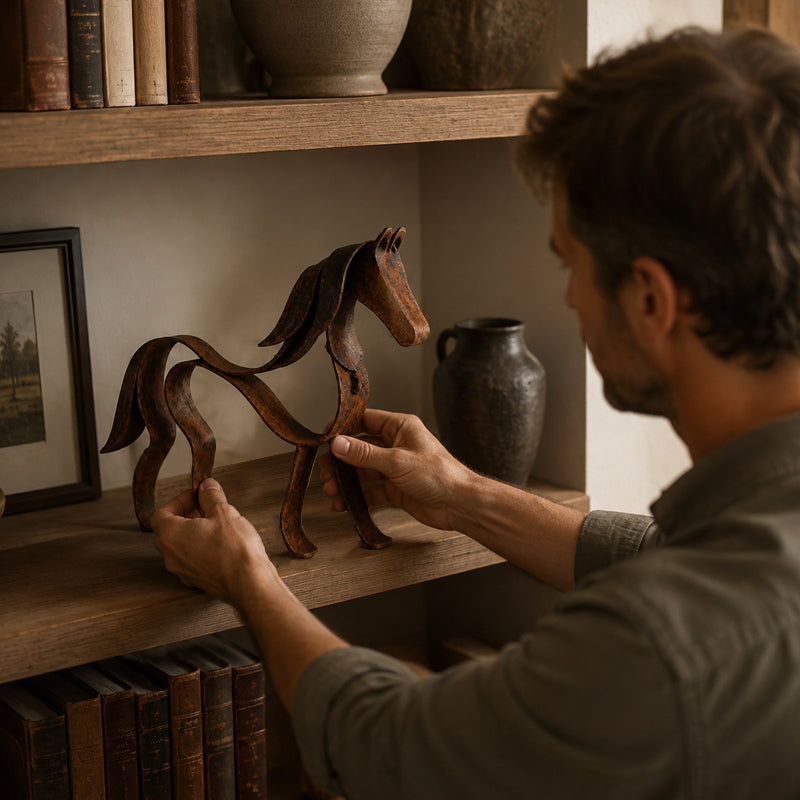 🐎Decorazione vintage a forma di cavallo in metallo con nastro scultore