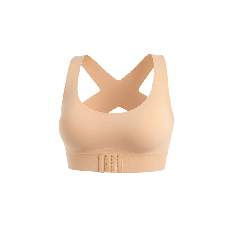 Reggiseno posturale senza ferretto con chiusura frontale e spalline incrociate sulla schien