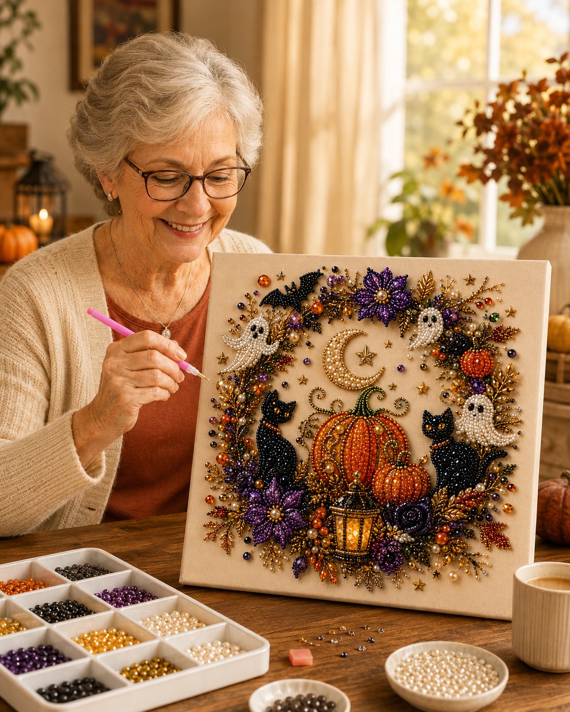 👻✨ Kit fai da te “Halloween Pearl Art” – Trasforma piccole perline in una magia inquietante e carina