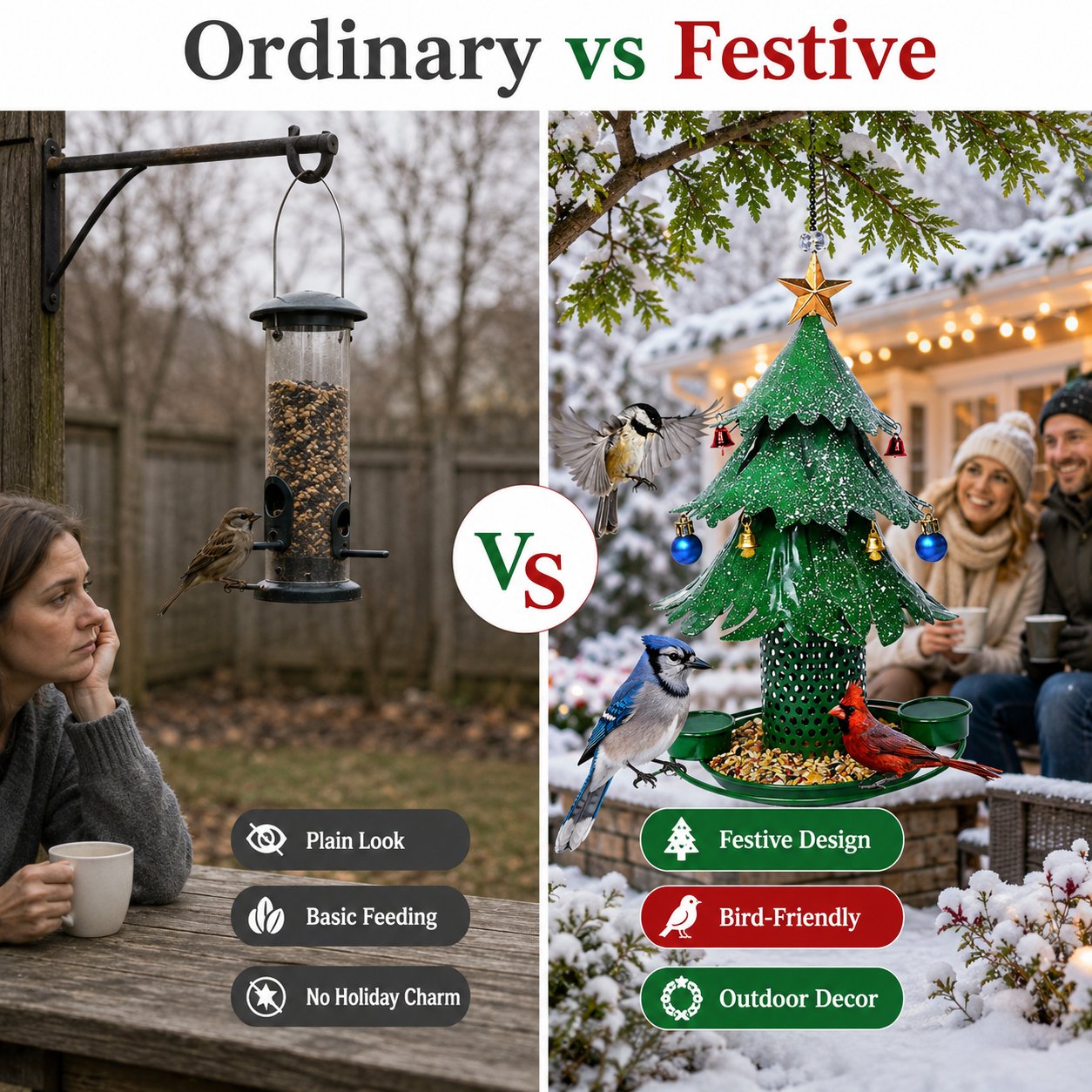 Mangiatoia per uccelli a forma di albero di Natale 🎄 Decorazioni festive per il giardino durante le feste