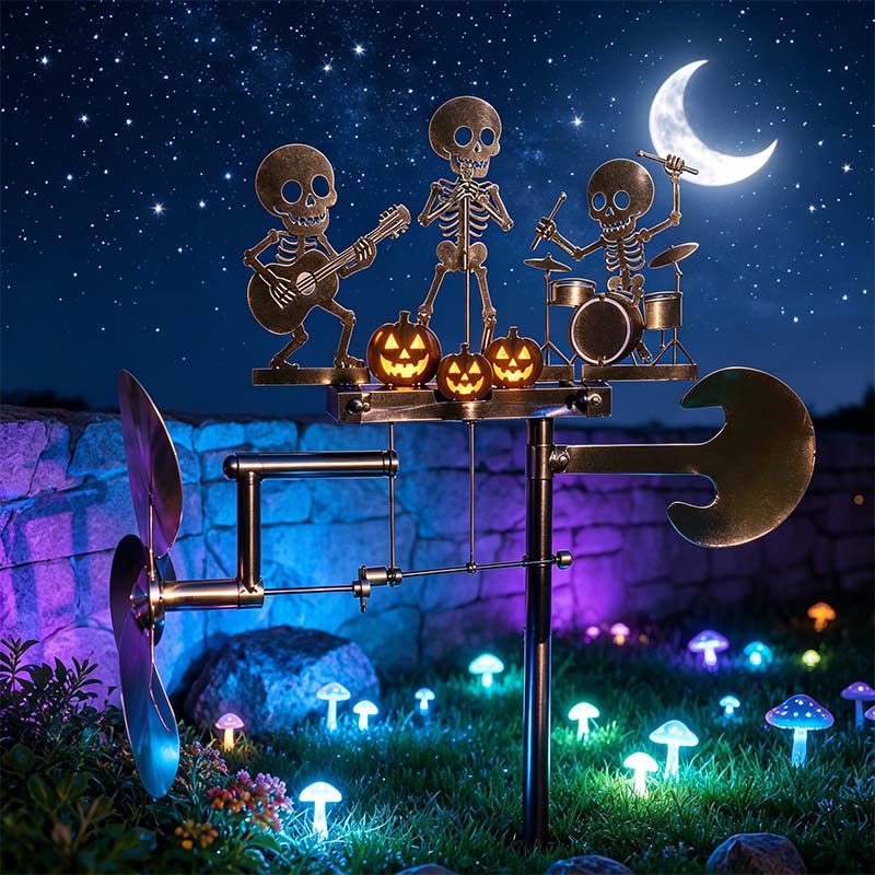 ⚡️🔥Ultimo giorno con il 50% di sconto⚡️Girandola cinetica in metallo a forma di batterista scheletrico di Hallowee