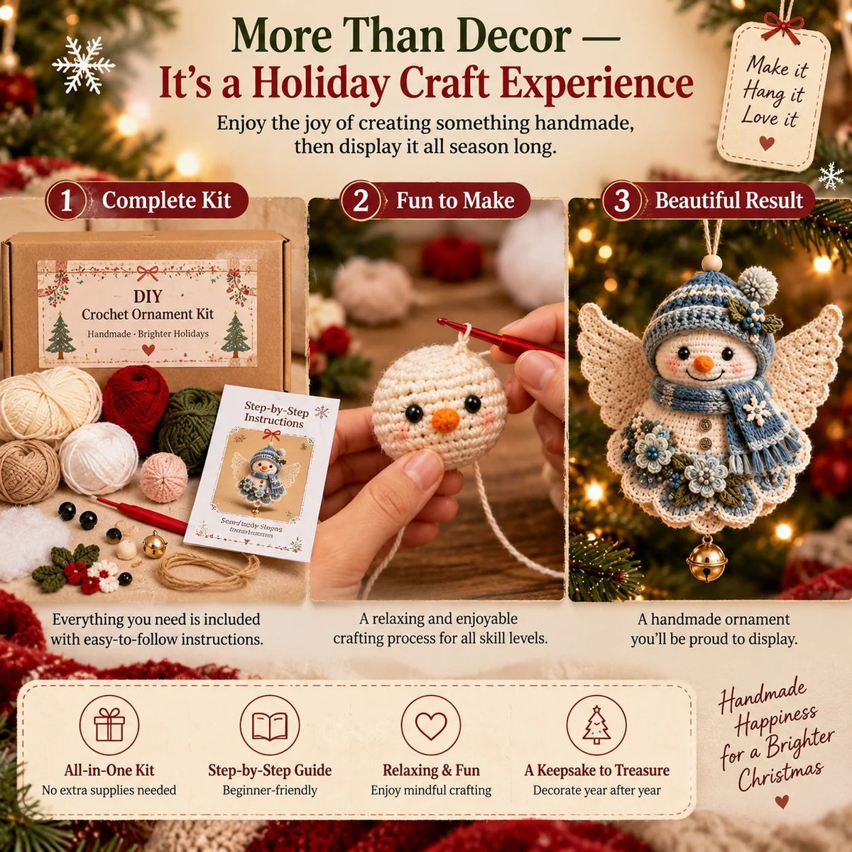 🎄 Kit fai da te per realizzare un angelo natalizio all’uncinetto come decorazione natalizia – Realizzalo tu stesso, appendilo e custodiscilo con cura