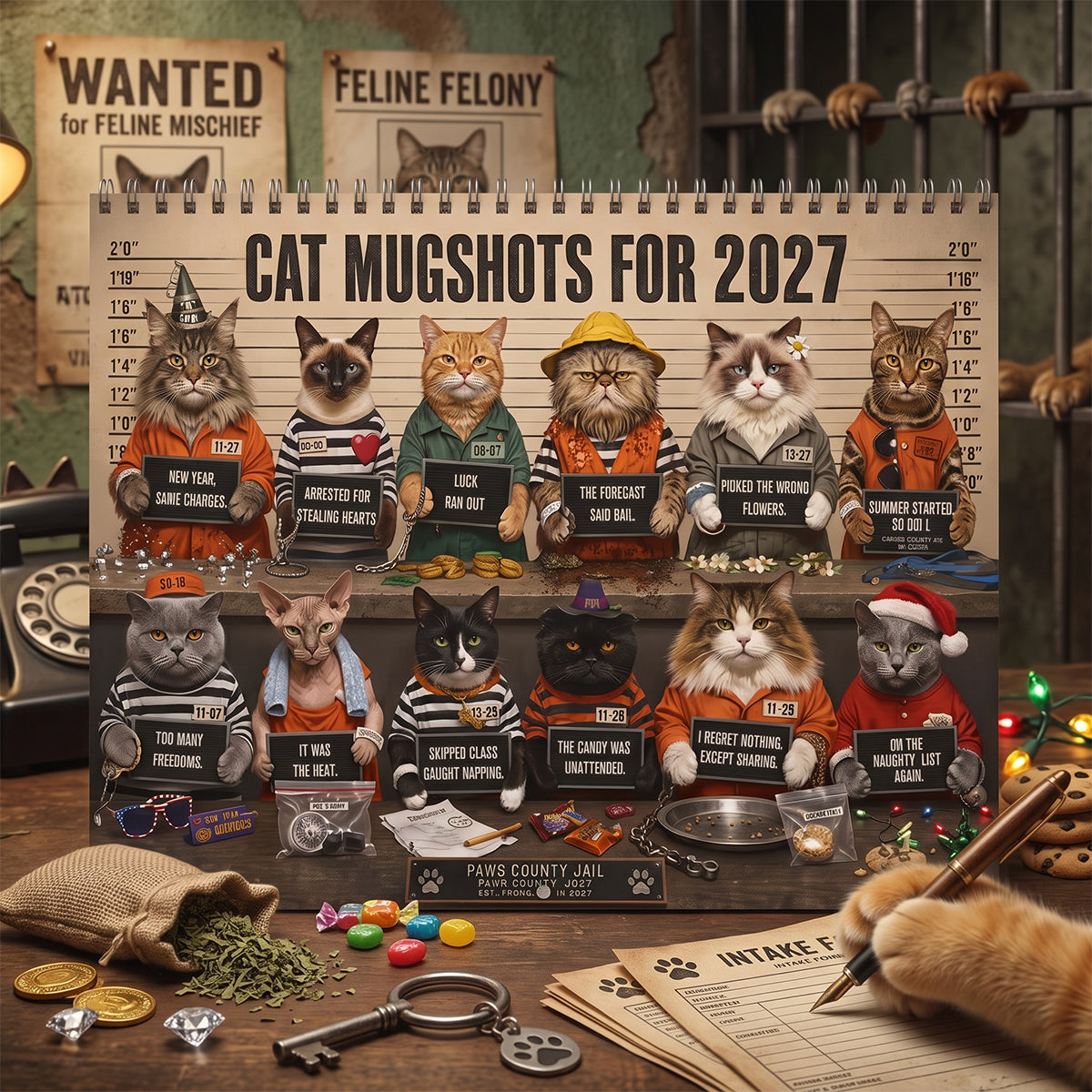 😂 Calendario 2027 con le foto segnaletiche dei gatti più divertent