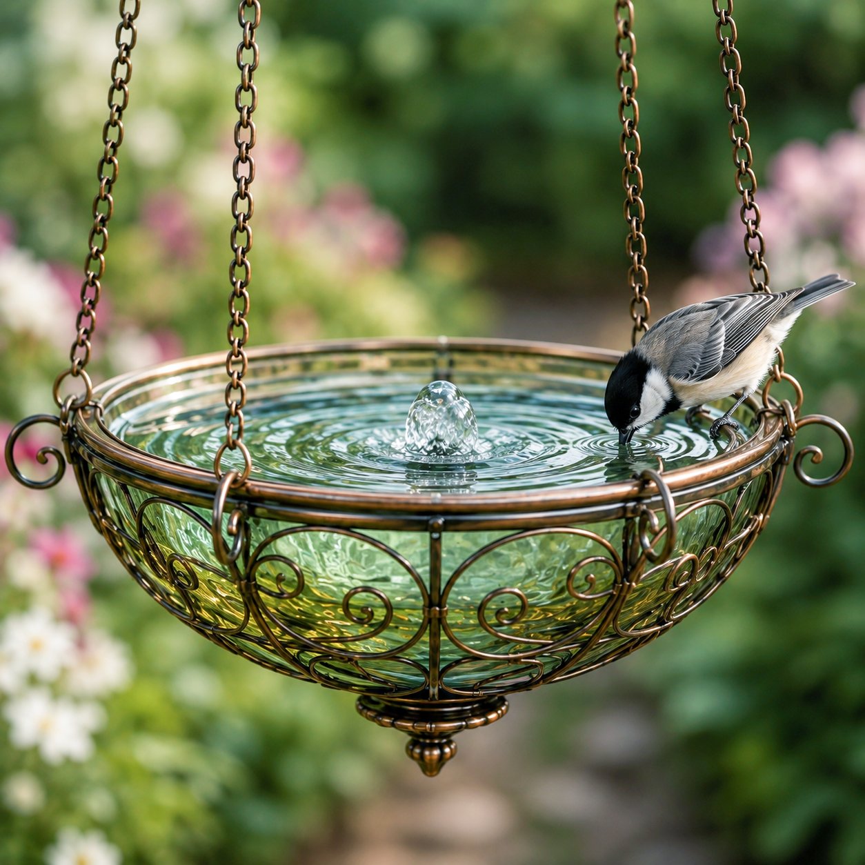 🌈 Fontana a forma di mangiatoia per uccelli con mongolfiera in vetro colorato🐦