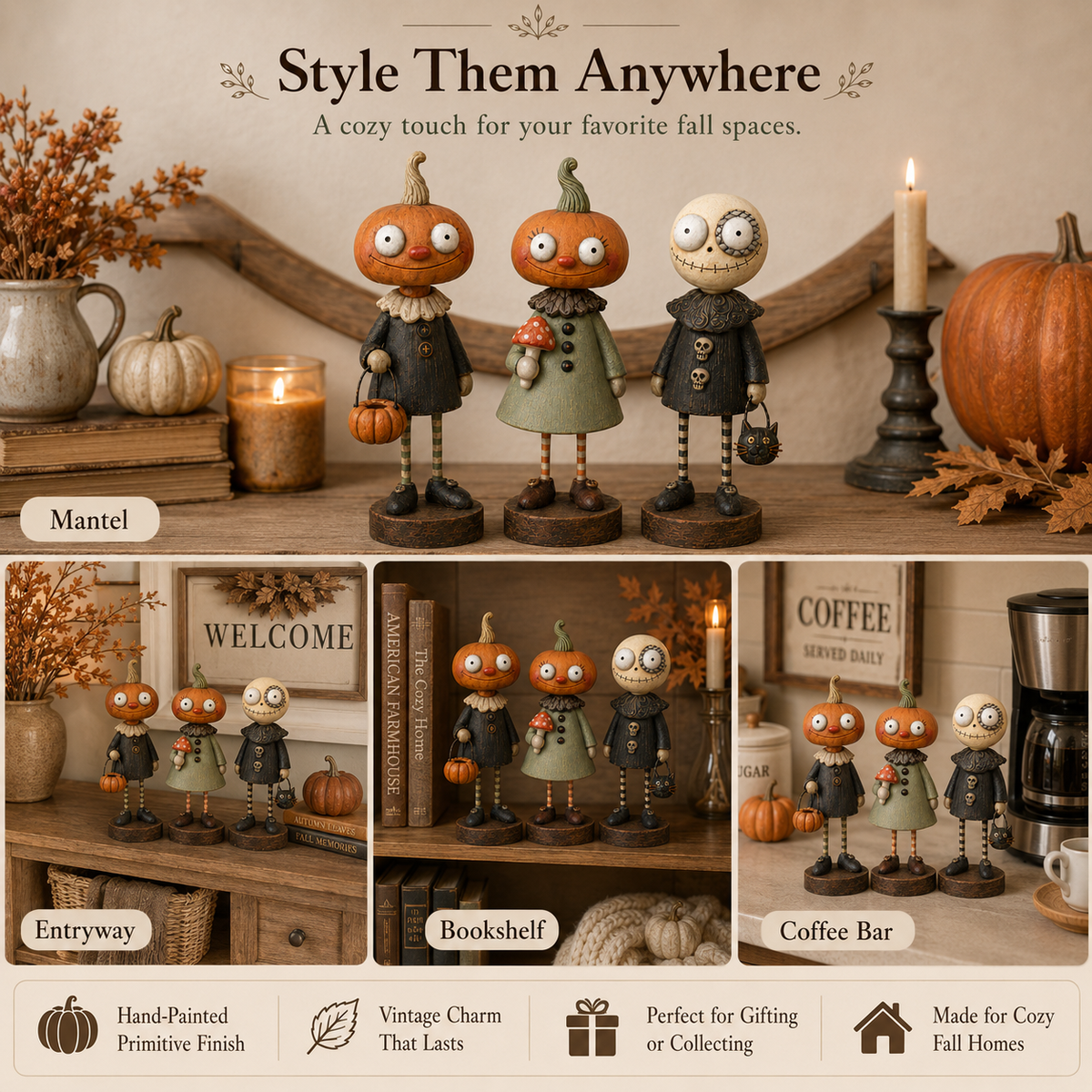 🎃Amici delle zucche primitive – Collezione di statuine vintage di Hallowee
