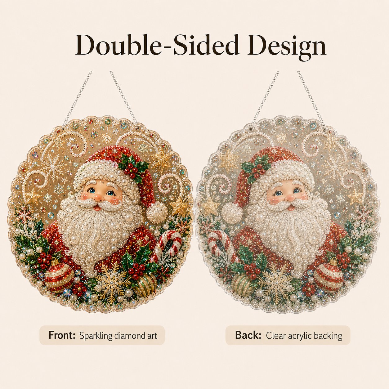 🎄Kit per decorazioni natalizie da appendere in stile Diamond Art con perline perlacee | Tela di lusso floccata con perline perlacee resistenti ai graffi e che non sbiadiscono – Decorazioni natalizie fai da te da appendere, realizzate a mano 🎅💎