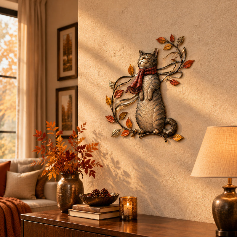 🍁Decorazione da parete in metallo con gatto autunnale🐱