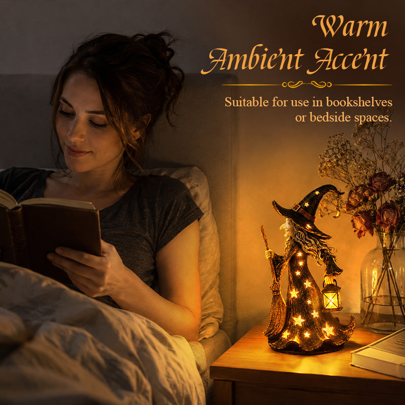 Statuetta Starlight Witch Night Light | Decorazione a forma di strega di Halloween con luci LED cald