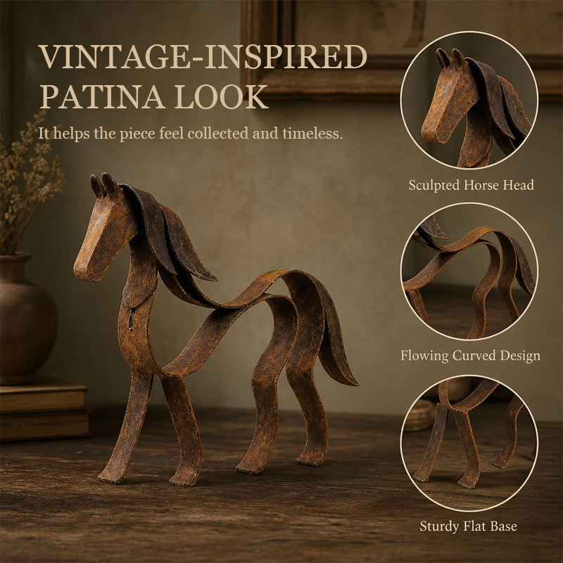 🐎Decorazione vintage a forma di cavallo in metallo con nastro scultore