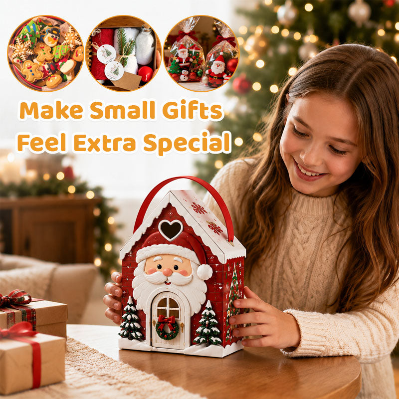 Confezione regalo “Christmas Cottage” con manico – Scatola regalo 3D a tema natalizio per caramelle e biscott