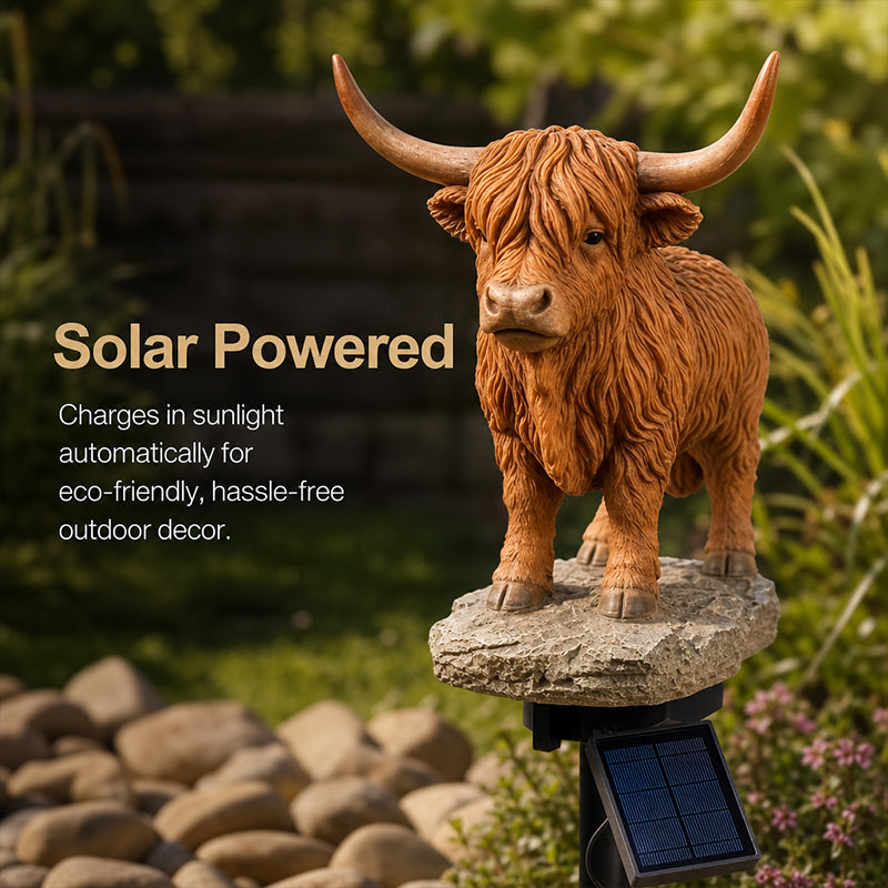 💡🐮 Lampada a energia solare a forma di mucca delle Highlands