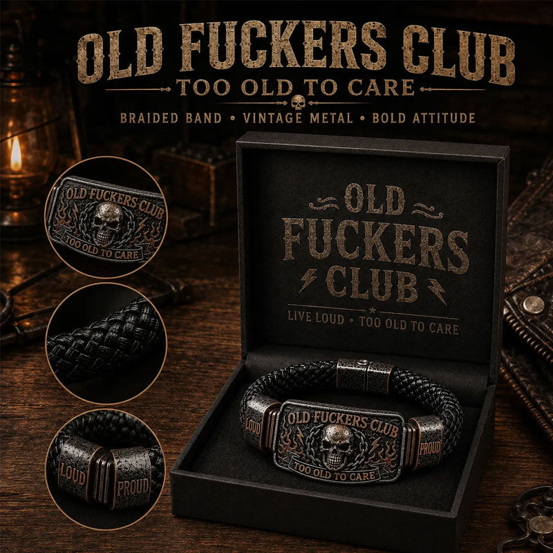 Braccialetto in pelle intrecciata “Old Fuckers Club” - Troppo vecchio per preoccuparmen