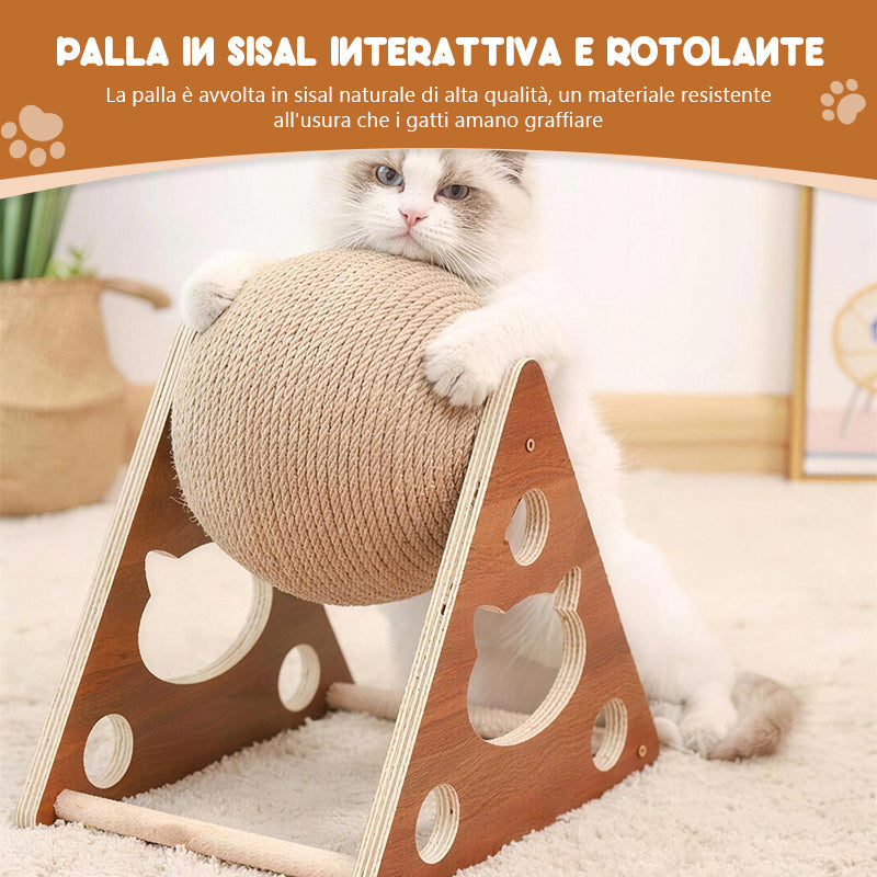 Palla Tiragraffi Rotolante in Sisal per Gatti - Durevole e Divertente per Affilare le Unghie