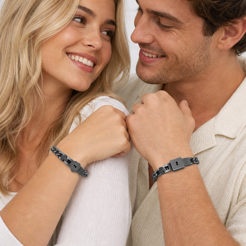 Bracciale di coppia con lucchetto a forma di cuore