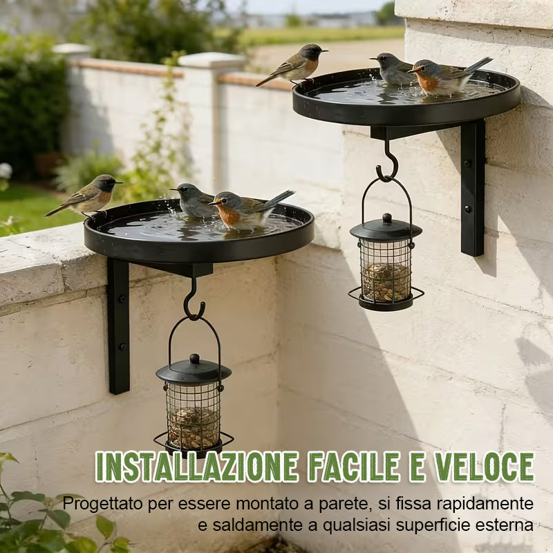 Vasca da Bagno & Mangiatoia per Uccelli da Parete con Gancio, Decorazione Giardino Esterno, Facile Installazione