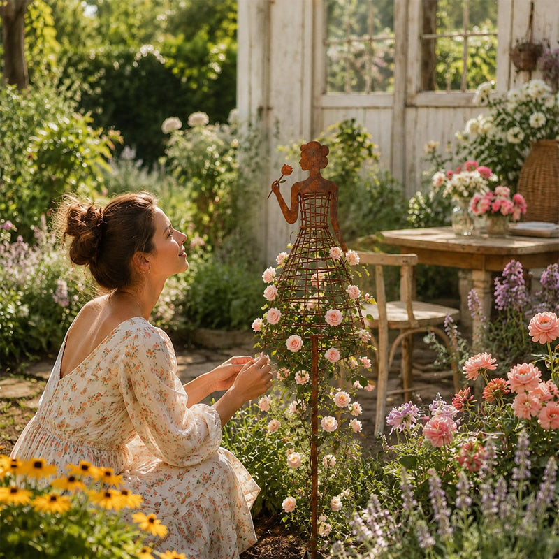 Traliccio rampicante per piante a forma di abito da donna in stile Rust 🌹 Decorazione da giardino per estern
