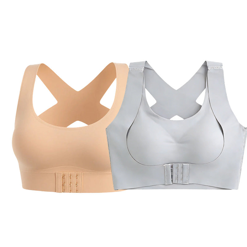 Reggiseno posturale senza ferretto con chiusura frontale e spalline incrociate sulla schien
