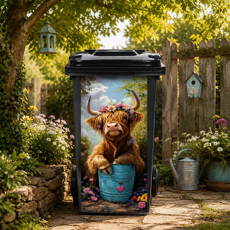 🐮 Adesivo per cestino con stampa floreale “Highland Cow”