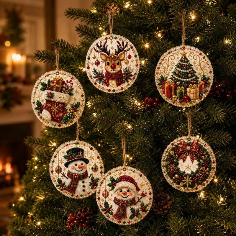 Kit fai da te per decorazioni natalizie con tecnica “diamond painting” – Decorazioni artigianali da appendere all'albero di Natal