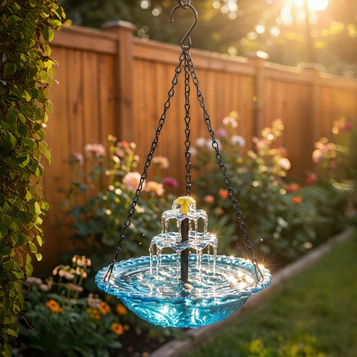 Solar Cascade vaschetta per uccelli sospesa con fontana