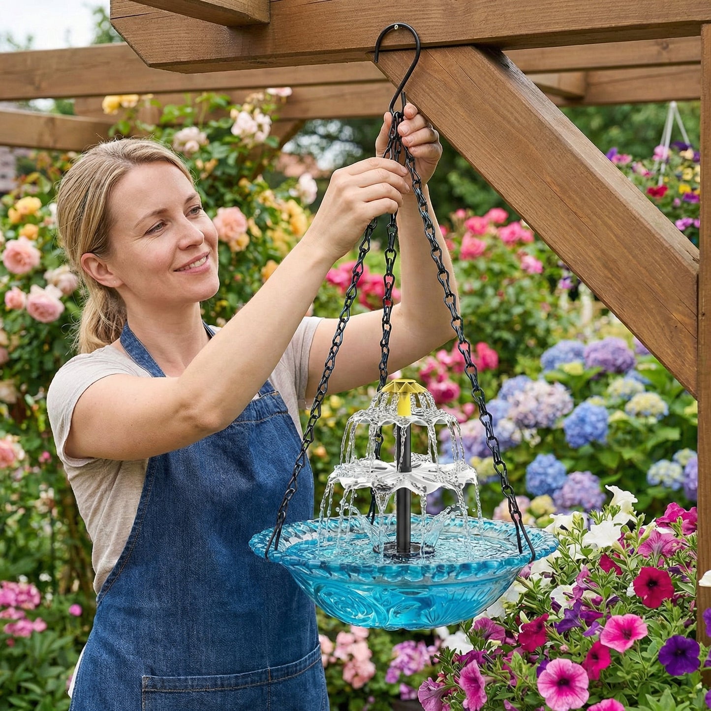 Solar Cascade vaschetta per uccelli sospesa con fontana