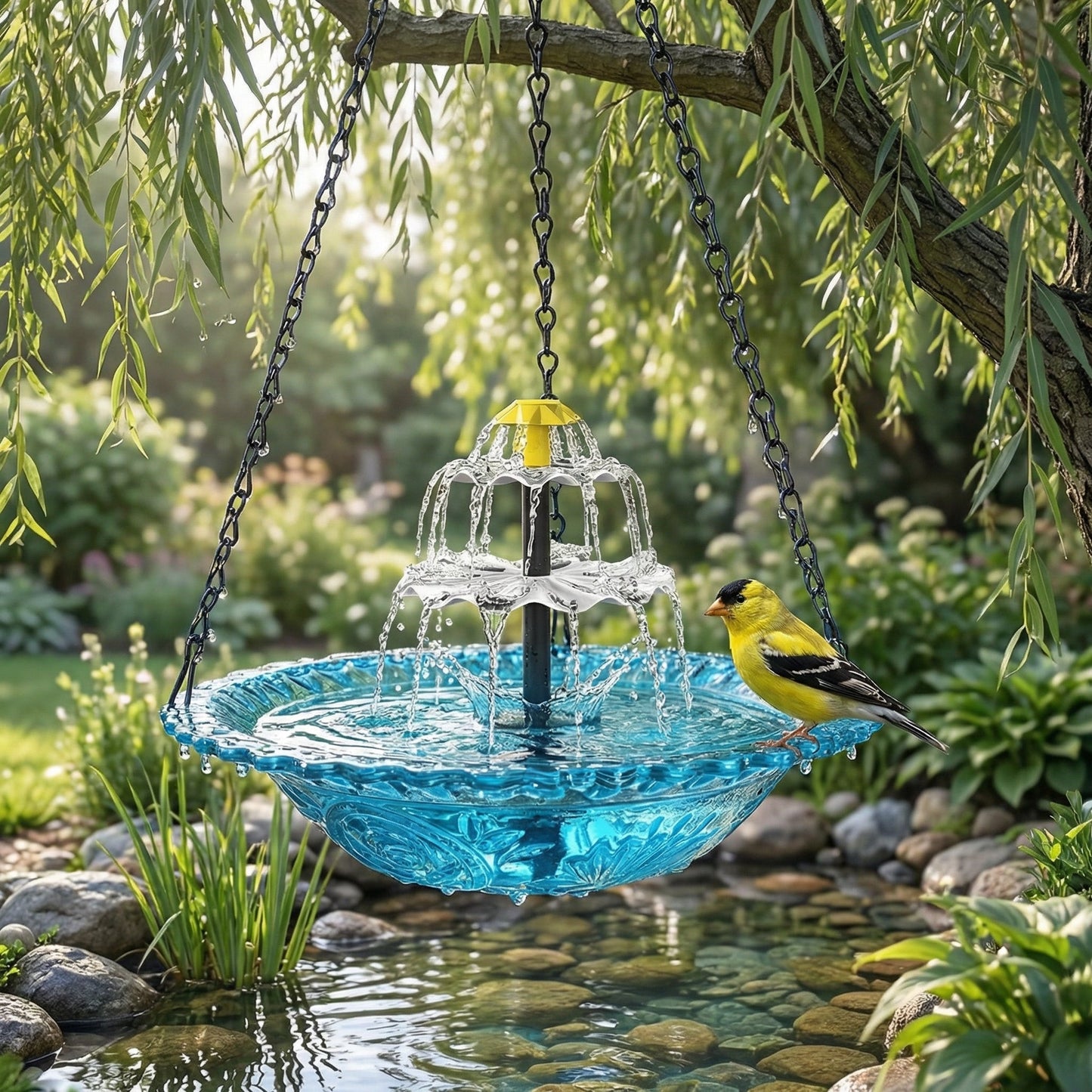 Solar Cascade vaschetta per uccelli sospesa con fontana