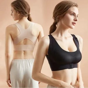 Reggiseno posturale senza ferretto con chiusura frontale e spalline incrociate sulla schien