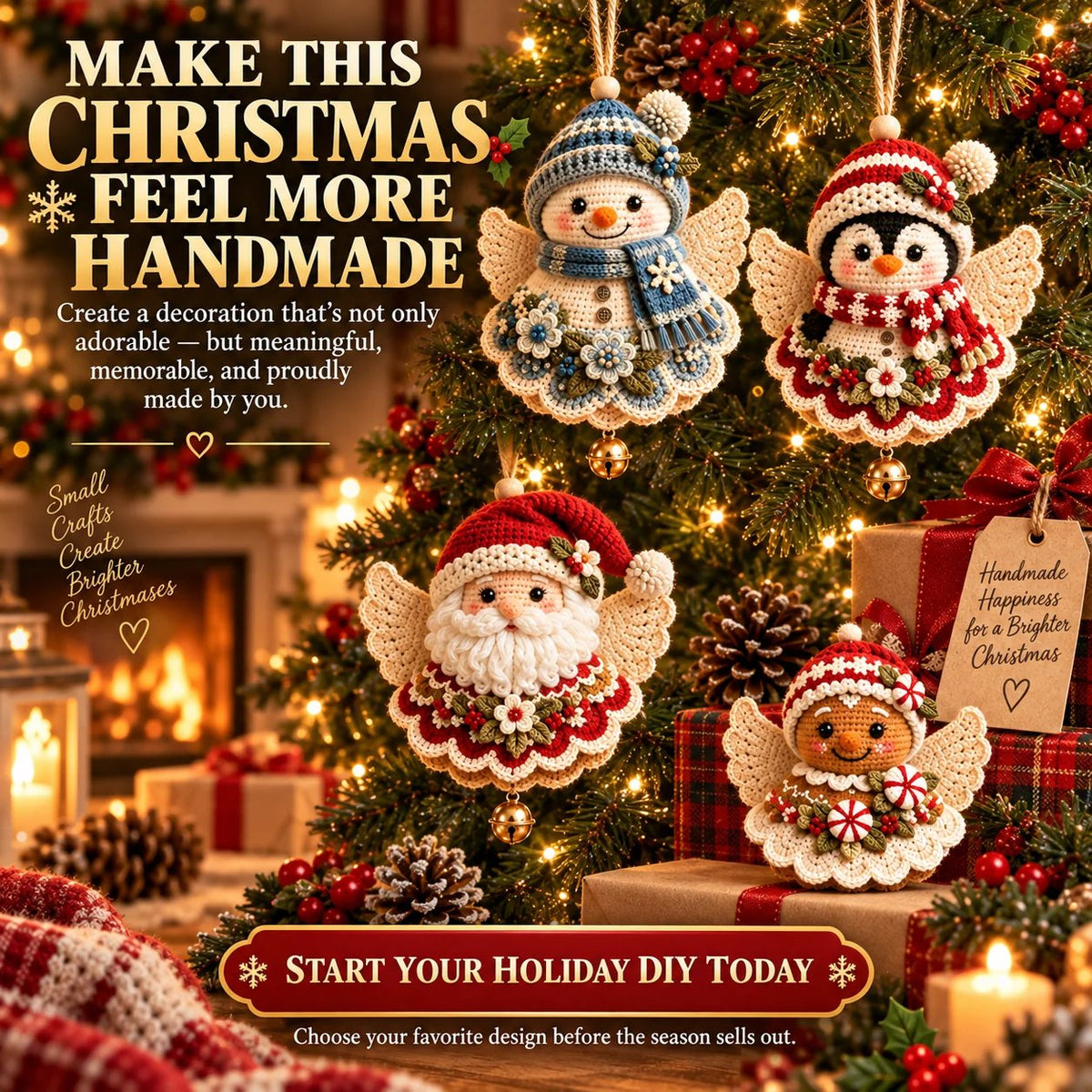 🎄 Kit fai da te per realizzare un angelo natalizio all’uncinetto come decorazione natalizia – Realizzalo tu stesso, appendilo e custodiscilo con cura