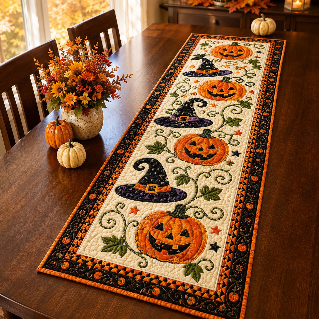 🎃 Runner da tavola trapuntato per Halloween – Una decorazione autunnale accogliente in pochi second