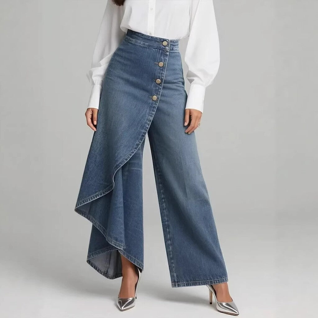 Gonna e pantaloni in denim asimmetrici a portafoglio