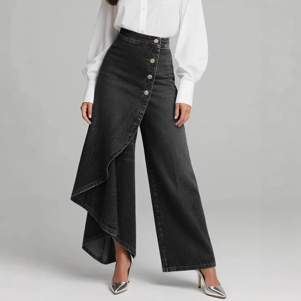Gonna e pantaloni in denim asimmetrici a portafoglio